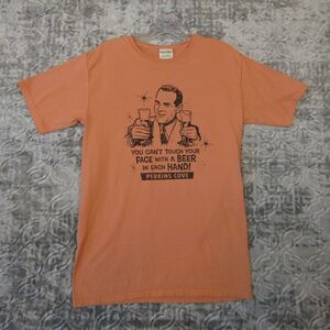 Perkins Cove Shirt Men's Small Peach Orange Maine Two Beers Vacation Destination